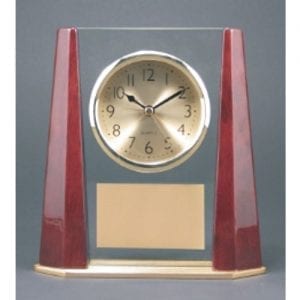 Engraved Glass & Rosewood Clock