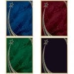 plaque plates, blue, red, green, black