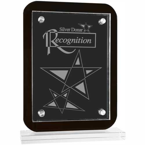 Black and Clear Glass Standing Plaques