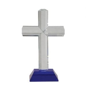 Religious Crystal Cross, blue base