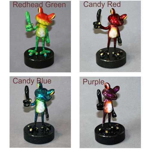 redhead green, candy red, candy blue, purple