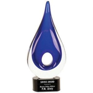 Blue Rain Drop Art Glass Trophy