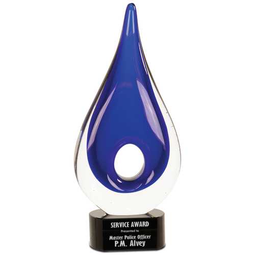 Blue Rain Drop Art Glass Trophy