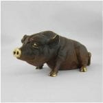 Sitting Pig Bronze Figurine Brown